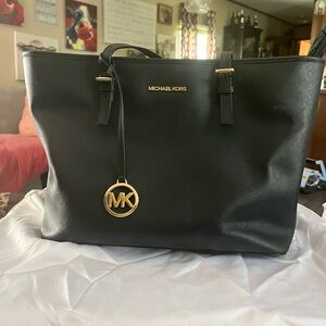Michael Kors Black Structured Tote with Gold Accents